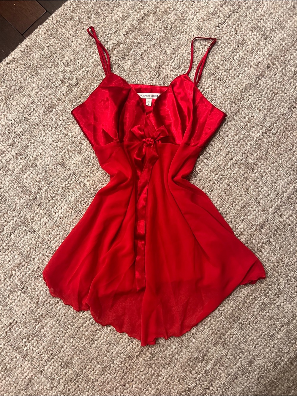 Vintage Victoria's Secret Red Satin & Chiffon Chemise